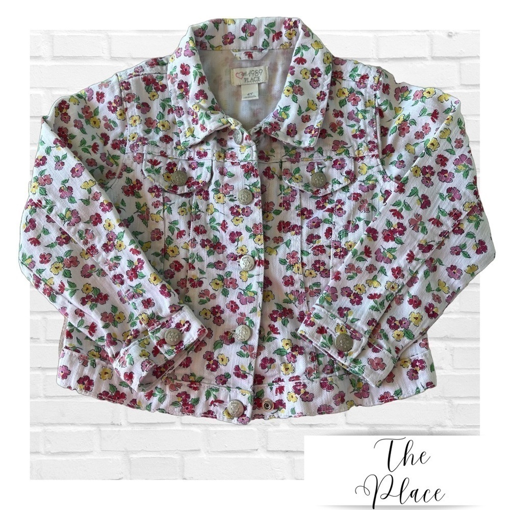 The Children’s Place Girls Floral Jean Jacket Button Down Little Girls Size 4T